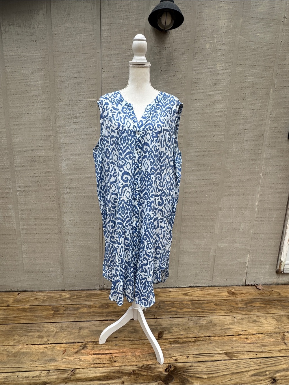 Sleeveless Blue Ikat Midi Dress